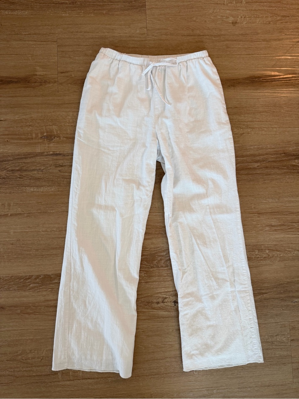 White Linen-Blend Cropped Drawstring Pants